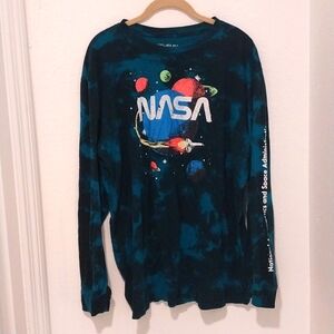 V FifthSun Nasa Tie Dye Graphic T Shirt Galaxy Blue Black Long Sleeve 2XL